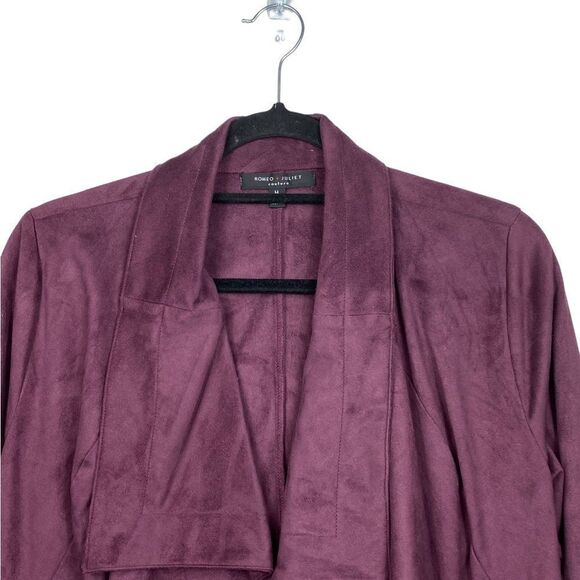 Romeo Juliet Couture Wm’s Sz Med Plum Faux Suede Cropped Open Front Jacket - Picture 2 of 5
